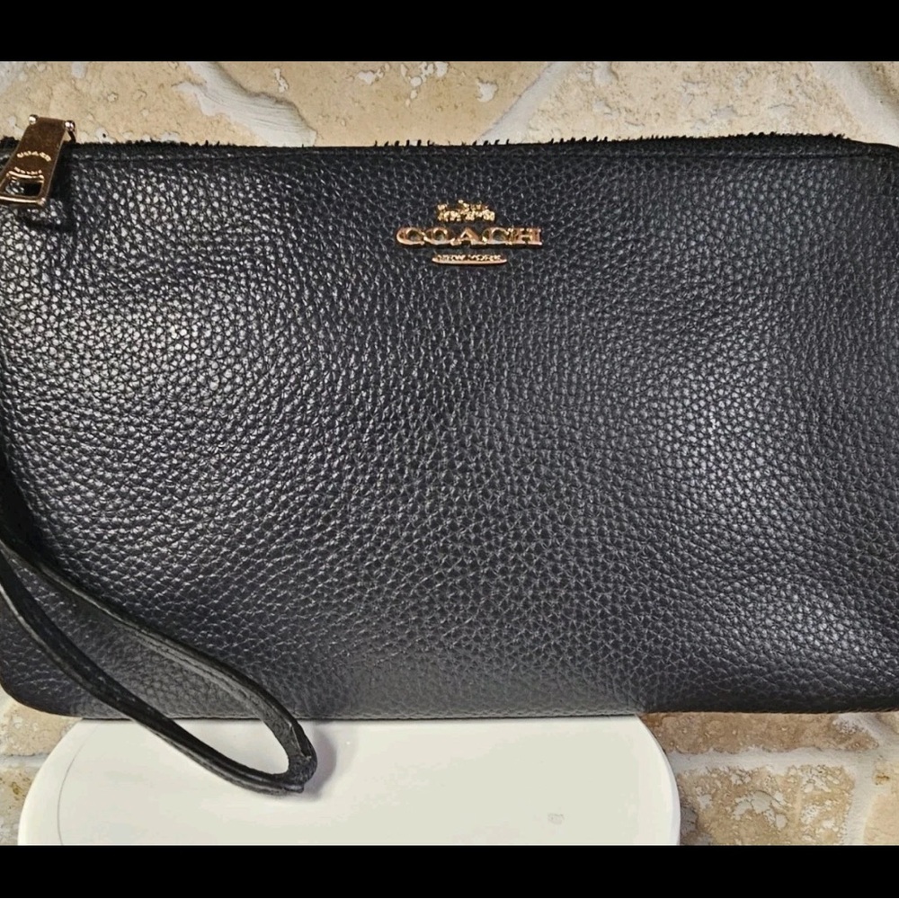 Coach Textured dark navy Leather double zip wristlet